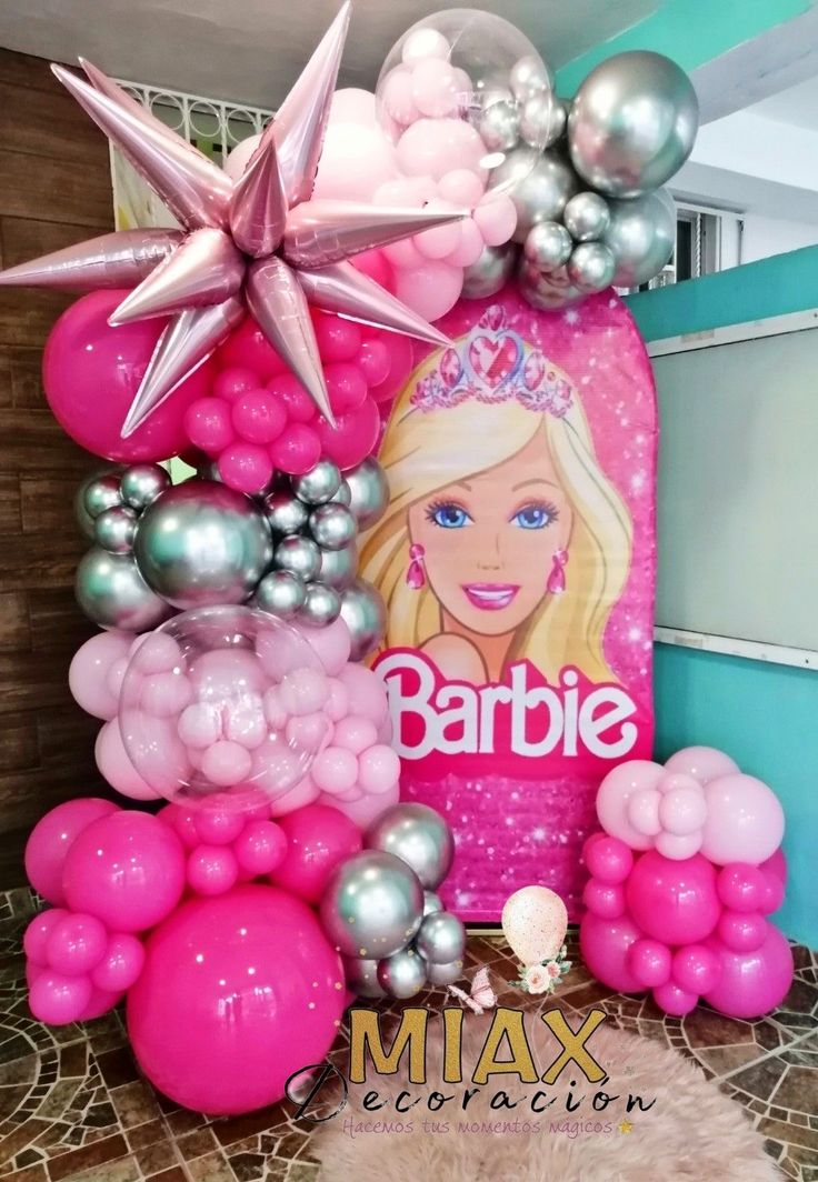 barbie birthday decoration with balloons and stars