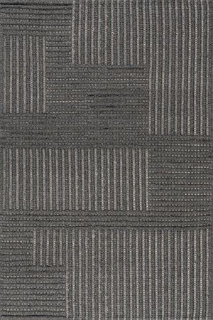 an area rug with grey and white stripes on it, in the shape of squares