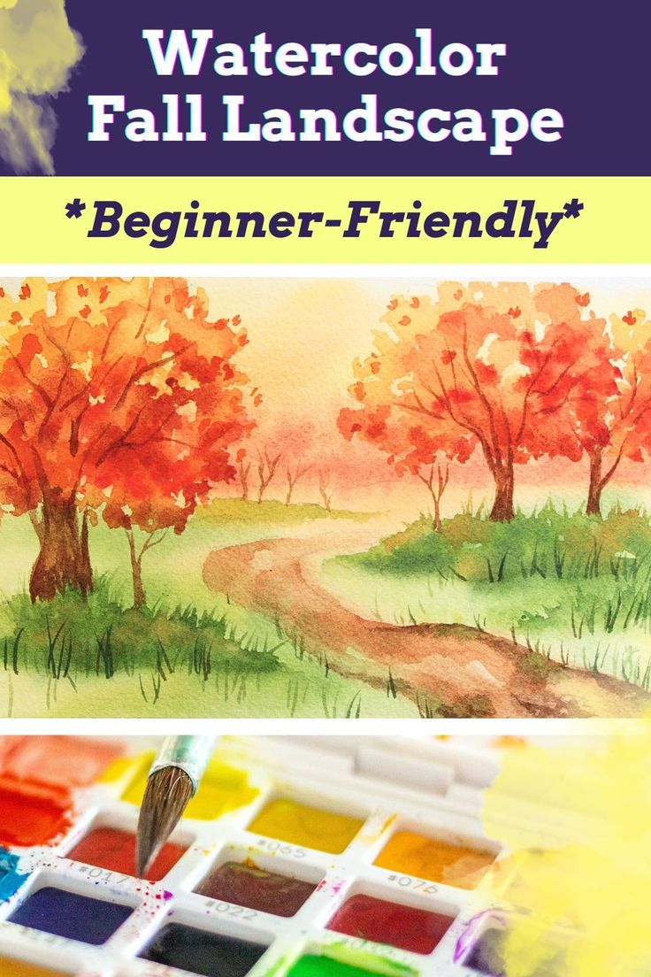 watercolor fall landscape with the title beginner - friendly