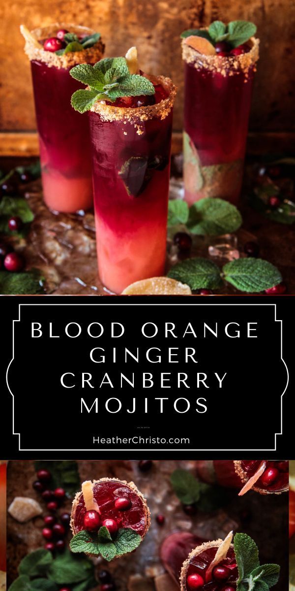 blood orange cranberry mojitos with mint leaves and garnishes