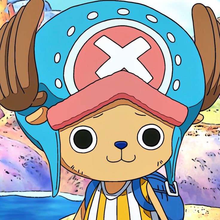 a cartoon character wearing a pirate hat and holding a backpack in front of the ocean