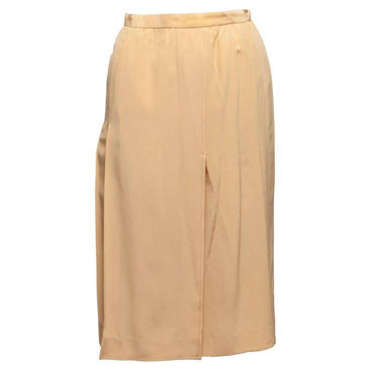 Vintage beige silk midi skirt by Chanel. Zip closure at back. 24" waist, 22" hips, 27" length. Gonna Midi, Silk Midi Skirt, Beige Silk, Vintage Chanel, Pleated Skirt, Midi Skirt, Chanel, Fashion Outfits, Silk