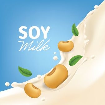 soy milk pouring into a glass with nuts on top and the words soy milk above it