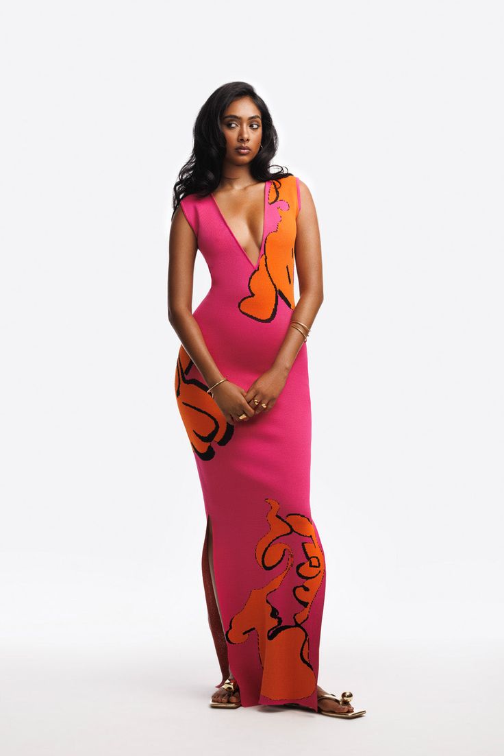 Hanifa Clothing, Hanifa Dress, Night Out Dresses, Thailand Fashion, Vacation Outfits Women, Knit Gown, Knit Maxi Dress, Looks Party, Printed Dresses