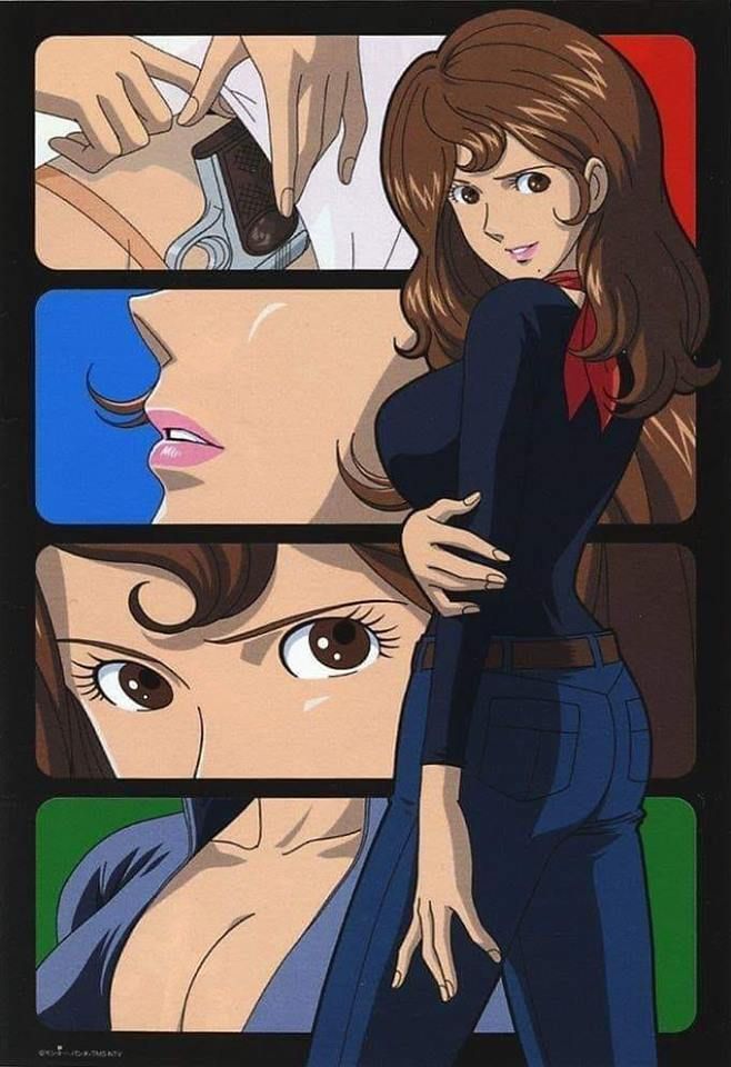 an animated image of a woman holding onto another woman's shoulder and looking at the camera