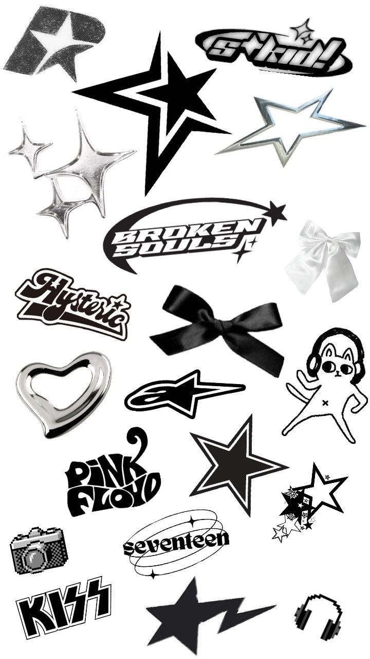 many different types of stickers are shown in this graphic design set, including stars and arrows