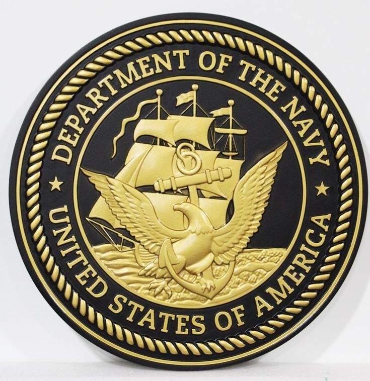 the department of the navy seal is shown on a white background with black and gold trim