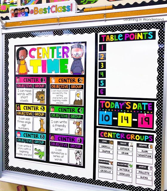 a classroom bulletin board with the words center time on it