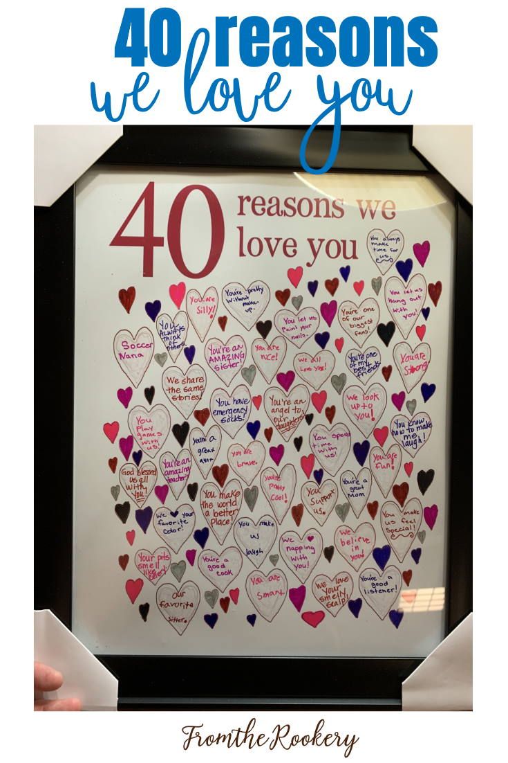 the 40 reasones we love you framed in a frame