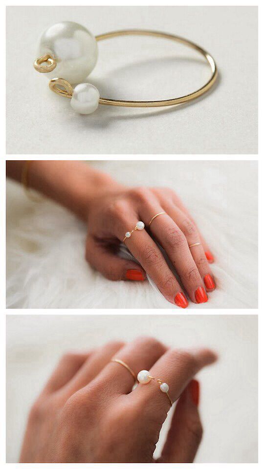 three different views of a woman's hand with rings