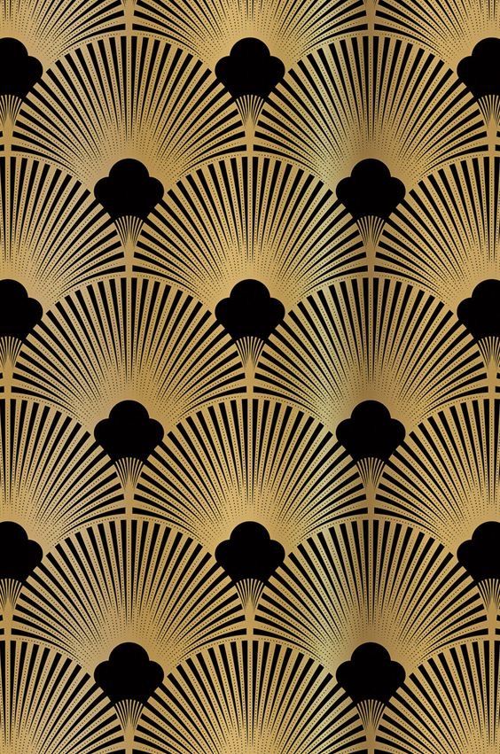 an art deco fan pattern in gold and black