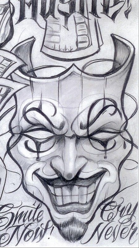 a drawing of a clown's face with words on it