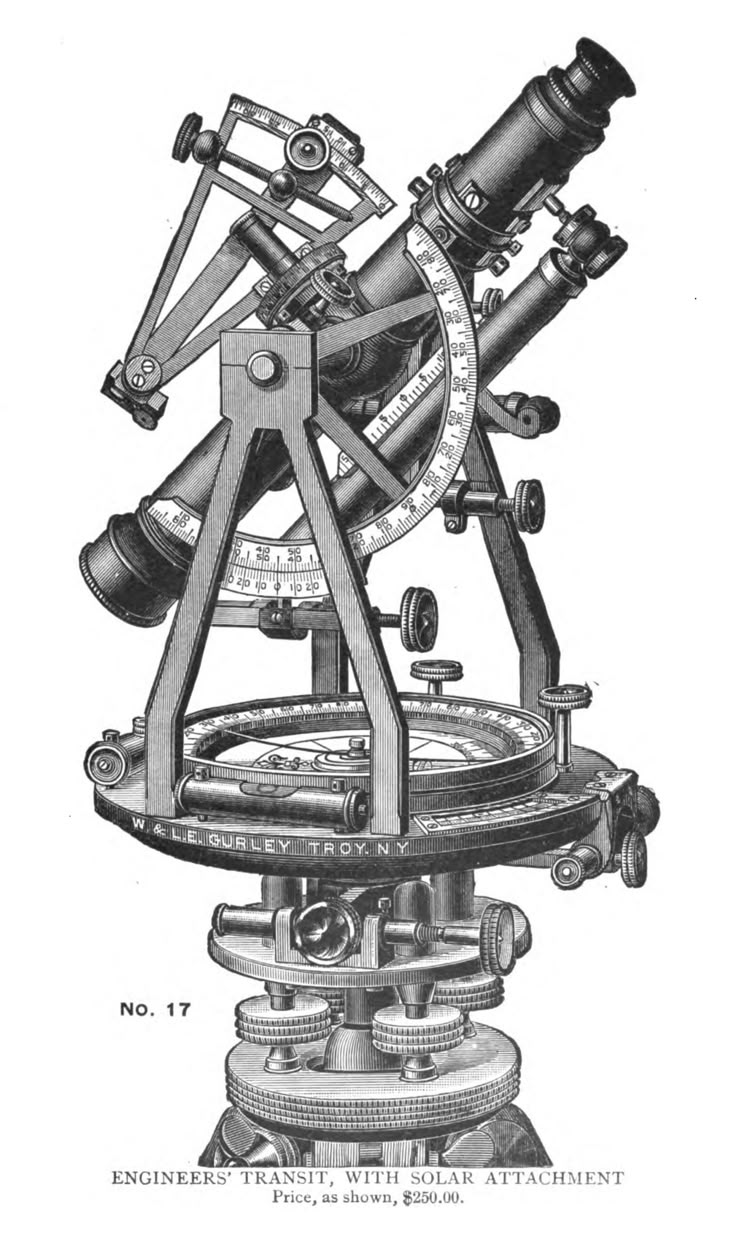 an old drawing of a microscope with two large telescopes on the top of it