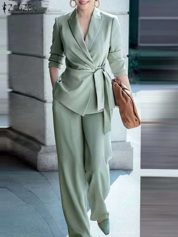 Outfit Oversize, Wide Leg Pants Outfits, Formal Blazer, Leg Pants Outfit, Womens Clothing Patterns, Work Suits, Women Office, Casual Suit, Pantalon Large