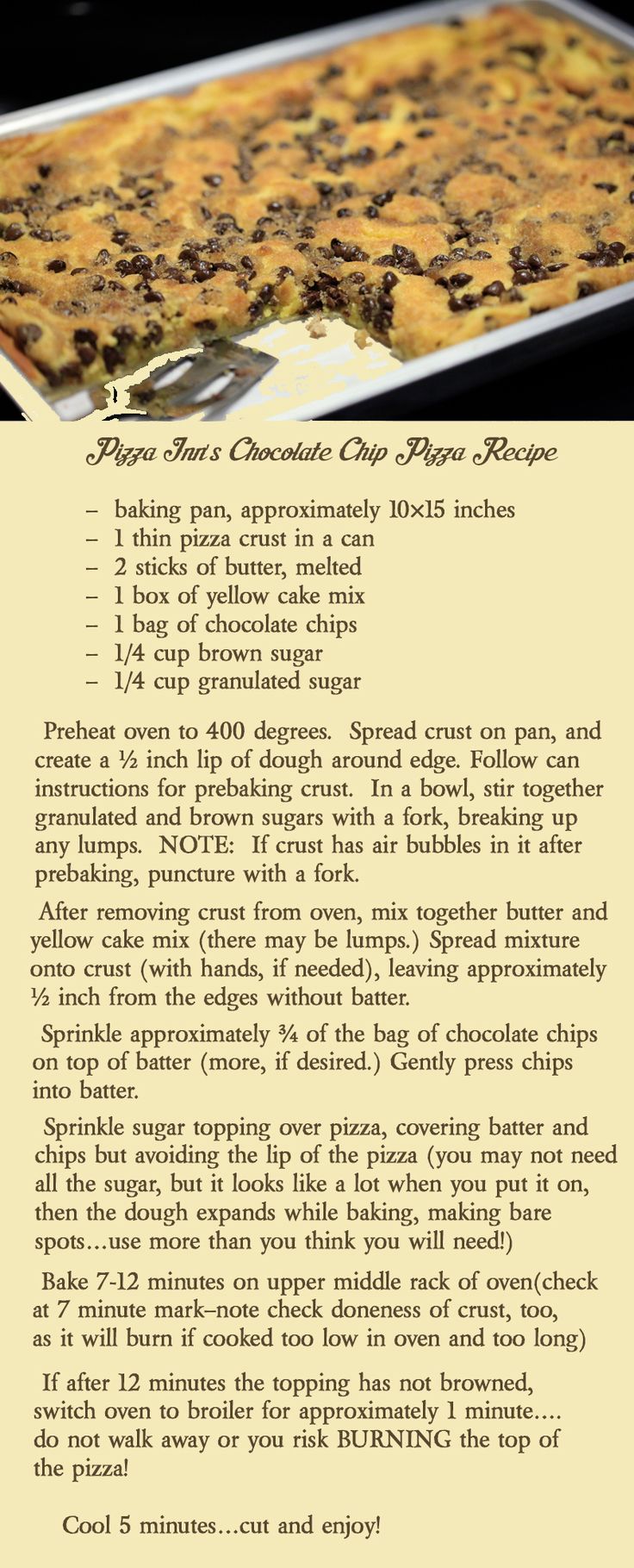 the recipe for baked chocolate chip cake is shown in an image above it's description