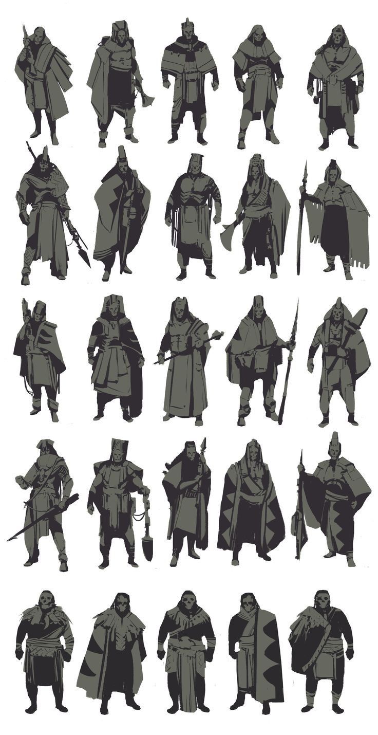 various silhouettes of people in medieval costumes