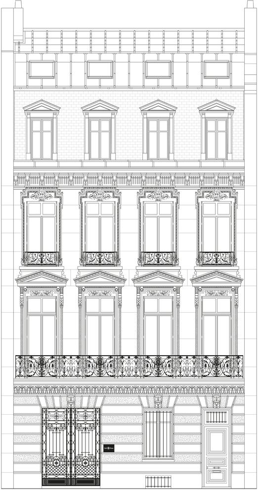 an architectural drawing of a building with balconies