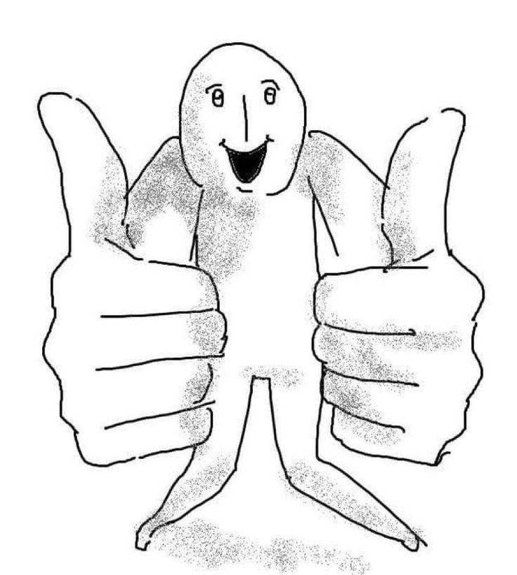 a drawing of a person giving the thumbs up sign with both hands in black and white