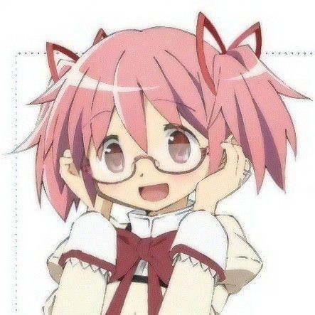 an anime character with pink hair wearing glasses and a bow around her neck, standing in front of a white background