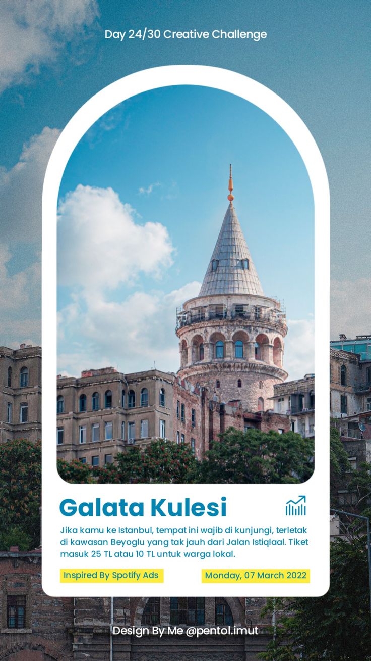 an advertisement for the galata kulesi event in front of some old buildings