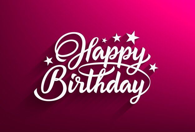 happy birthday card with hand lettering and stars on pink background eps8971