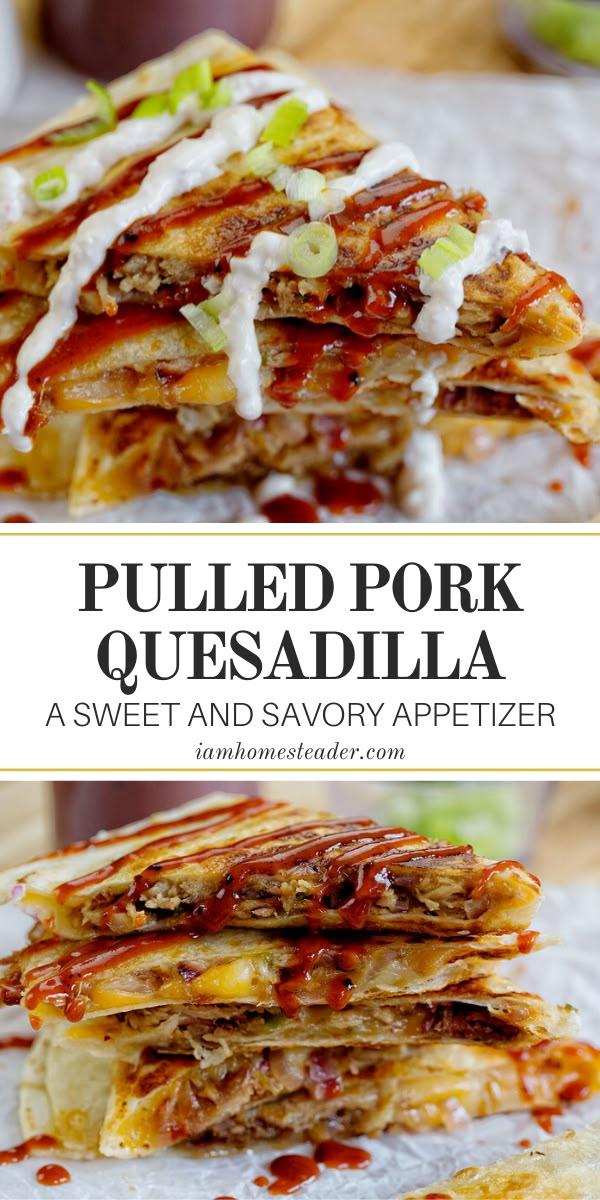 pulled pork quesadilla stacked on top of each other