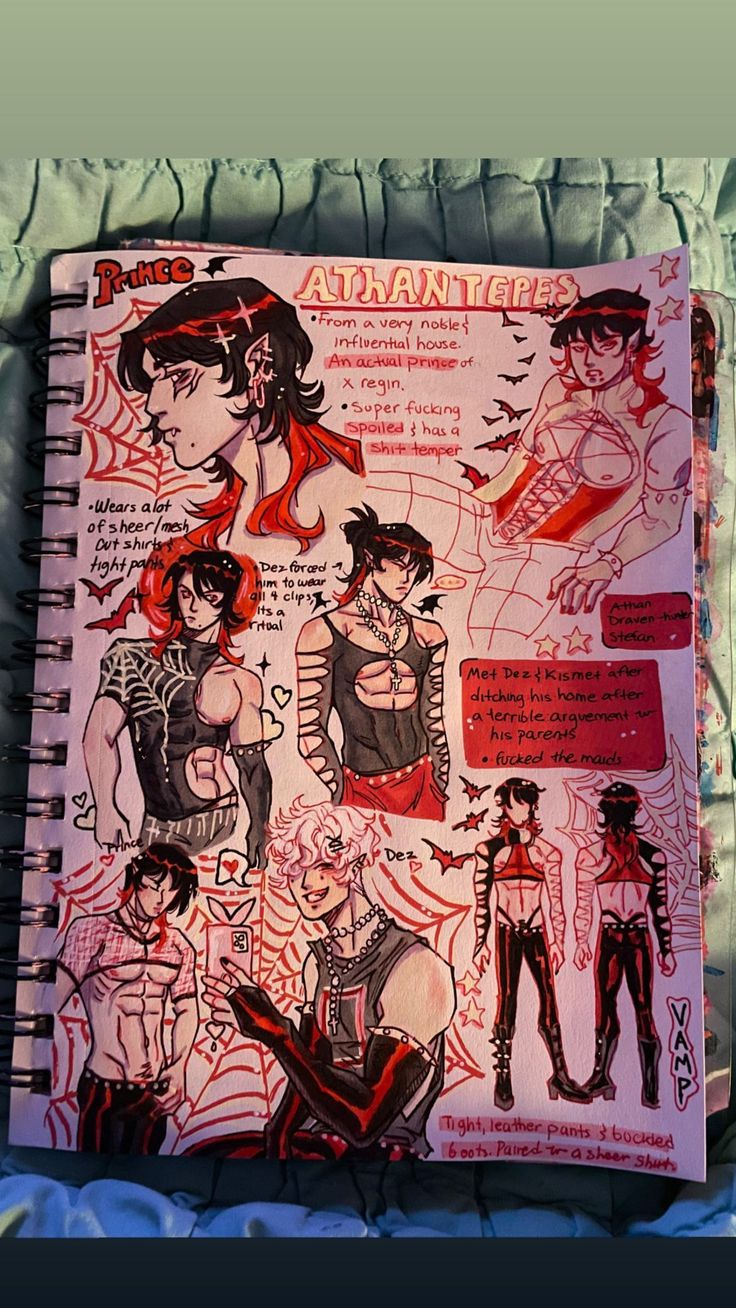 an open notebook with some drawings on it