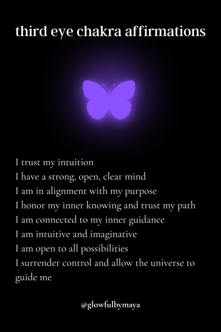 third eye chakra affirmations by glowfulbymaya [positivity grateful motivational happiness self love spirituality] 3rd Eye Chakra Affirmations, Third Party Removal Affirmations, Third Eye Affirmations, Chakra Questions, Spiritual Beginner, Eye Affirmations, Third Eye Chakra Affirmation, Boundaries Setting, Self Love Spirituality