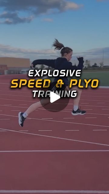 a woman running across a track with the words explosive speed and plyo training on it