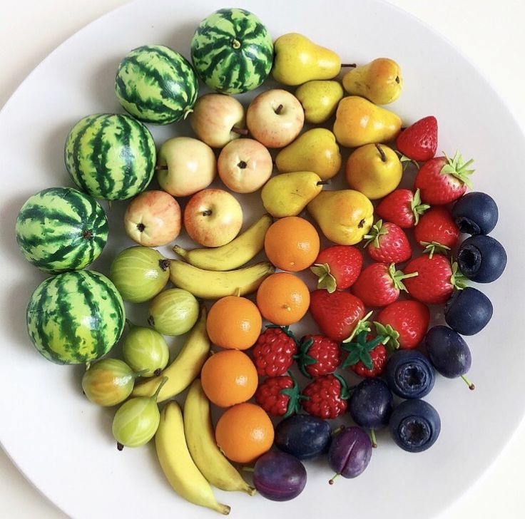 a white plate topped with lots of different types of fruit