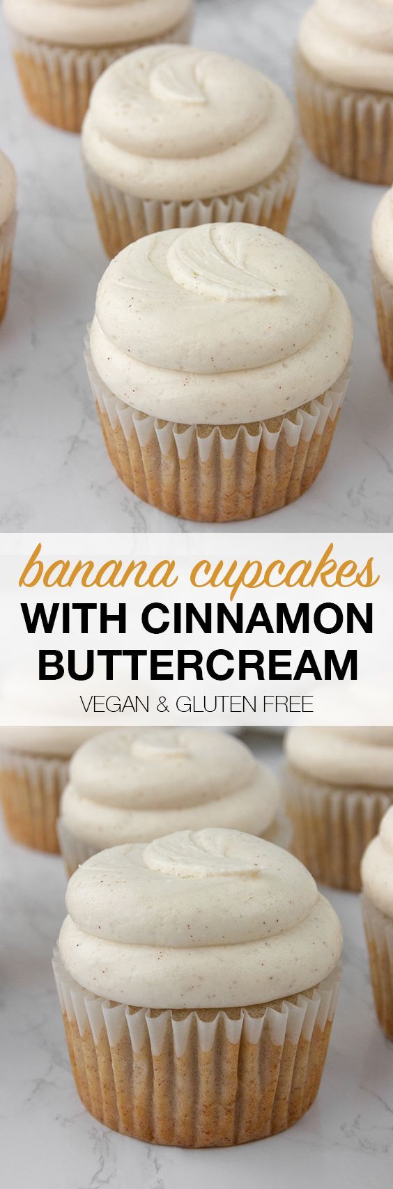 vanilla cupcakes with cinnamon buttercream frosting are shown in this image