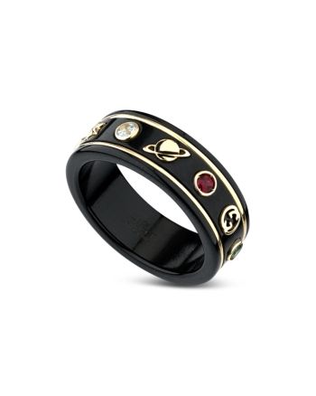 Gucci 18K Yellow Gold & Black Corundum Topaz Thin Icon Band Gucci Rings Men, Black Band Ring, Gucci Ring, White Gold Diamond Bracelet, Gucci Rings, Cool Rings, Diamond In The Rough, Rings Men, Hand Rings