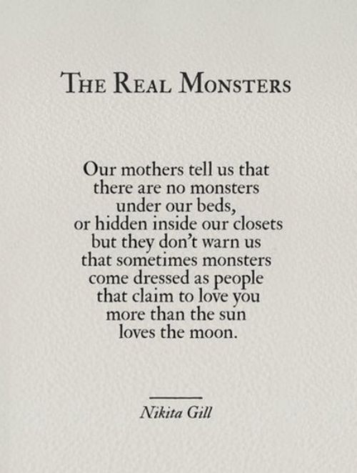 the real monsters poem written in black ink on white paper