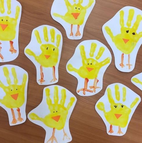 handprints made to look like chickens