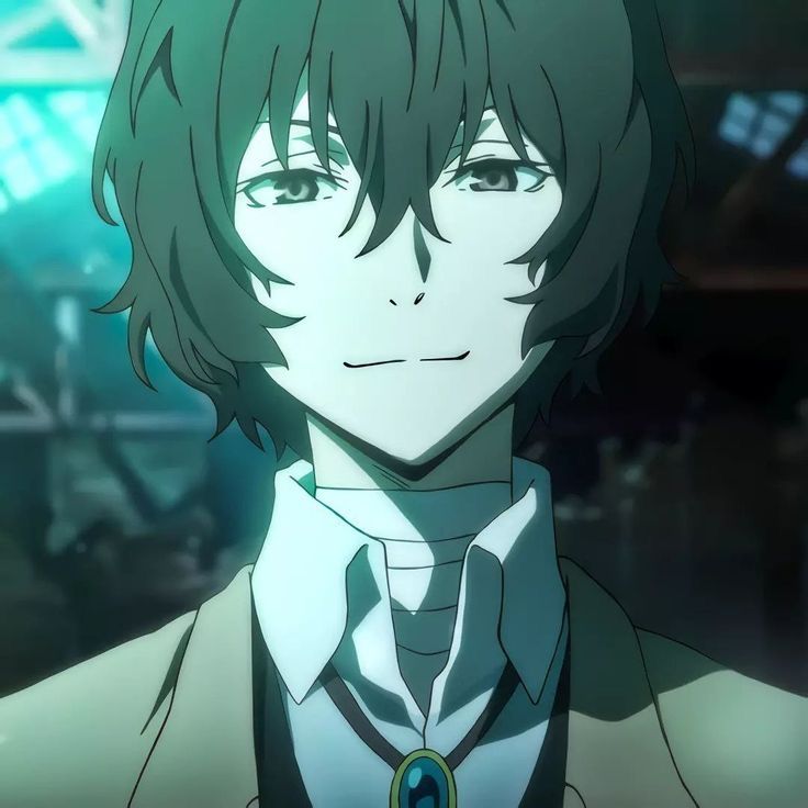 an anime character with green hair wearing a suit and tie, staring at the camera