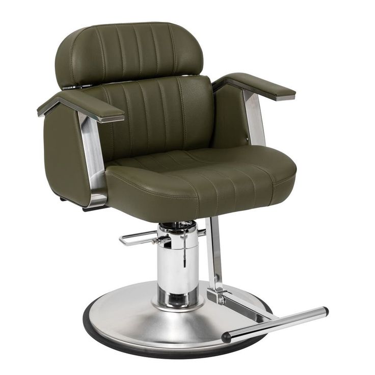 a green leather chair with chrome base and footrests on an isolated white background