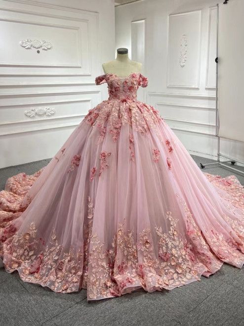 Pink Lace Wedding Dress, Bridesmaid Dress White, Wedding Dress Fairytale, Wedding Dresses Fairytale, Quinceanera Pink, Prom Dress With Train, Sweet 15 Dresses, Wedding Bridesmaid Dress, Quinceanera Dresses Pink