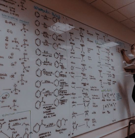 a woman standing in front of a whiteboard with diagrams on it and writing on the board