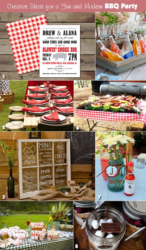 a collage of pictures with food and drinks on it, including an outdoor bbq party