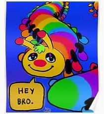 a colorful clown holding a sign that says hey bro