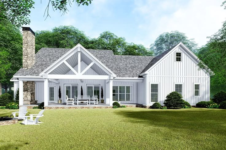 this is an artist's rendering of a house in the country style with porches