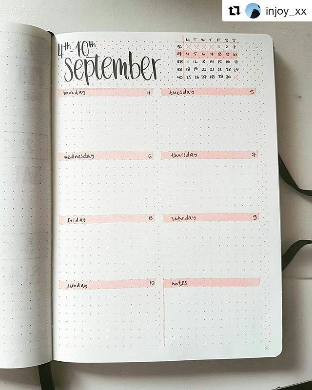 1,968 Likes, 8 Comments - 🔹Bullet Journal Inspire 🇧🇷 (@bujoinspire) on Instagram: “#Repost @injoy_xx (@get_repost) ・・・ weekly spread” Journal D'inspiration, Minimalist Bullet Journal, Bullet Journal Page, Bullet Journal 2020, Bujo Planner, Bullet Journal 2019, Bullet Journal Notes, Bullet Journal Weekly Spread, Bullet Planner