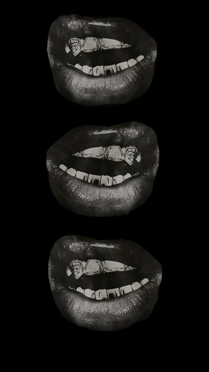 three black and white images of mouths with teeth