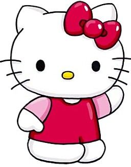 an image of a hello kitty with a red shirt and bow on it's head