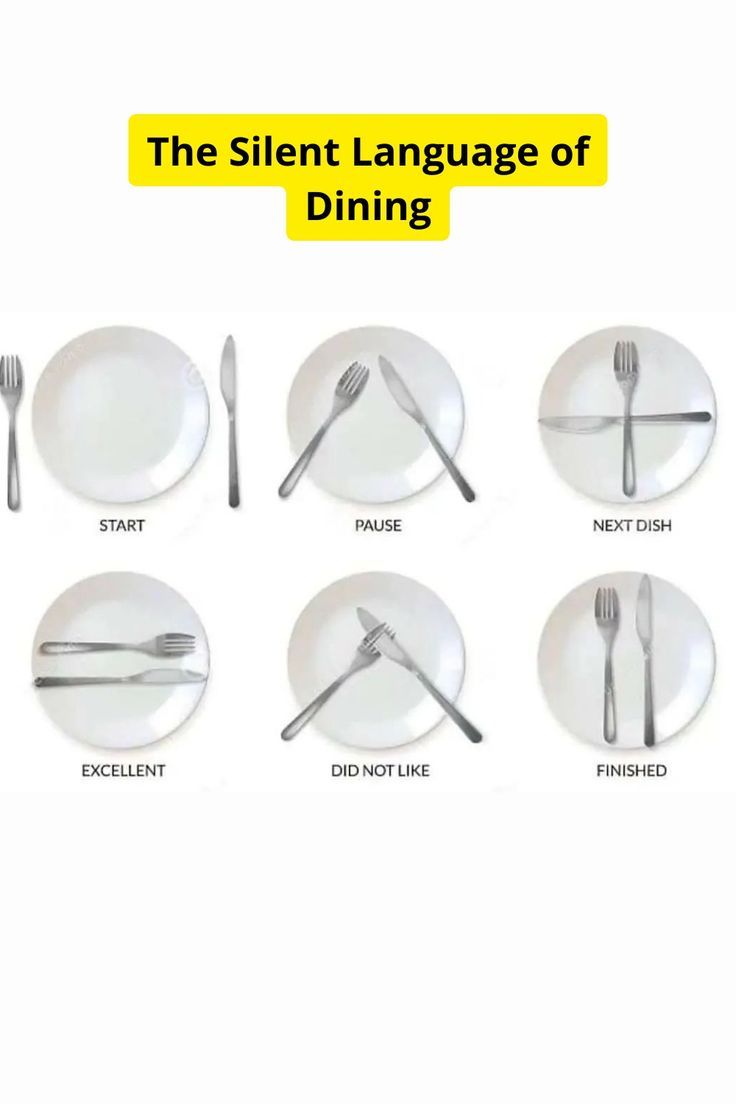 the different types of forks, knives and spoons on a white plate with yellow lettering