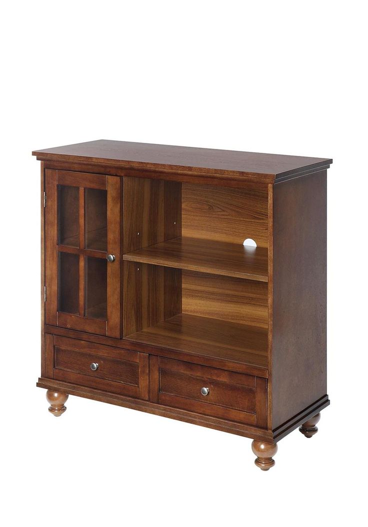 a wooden cabinet with two doors and drawers