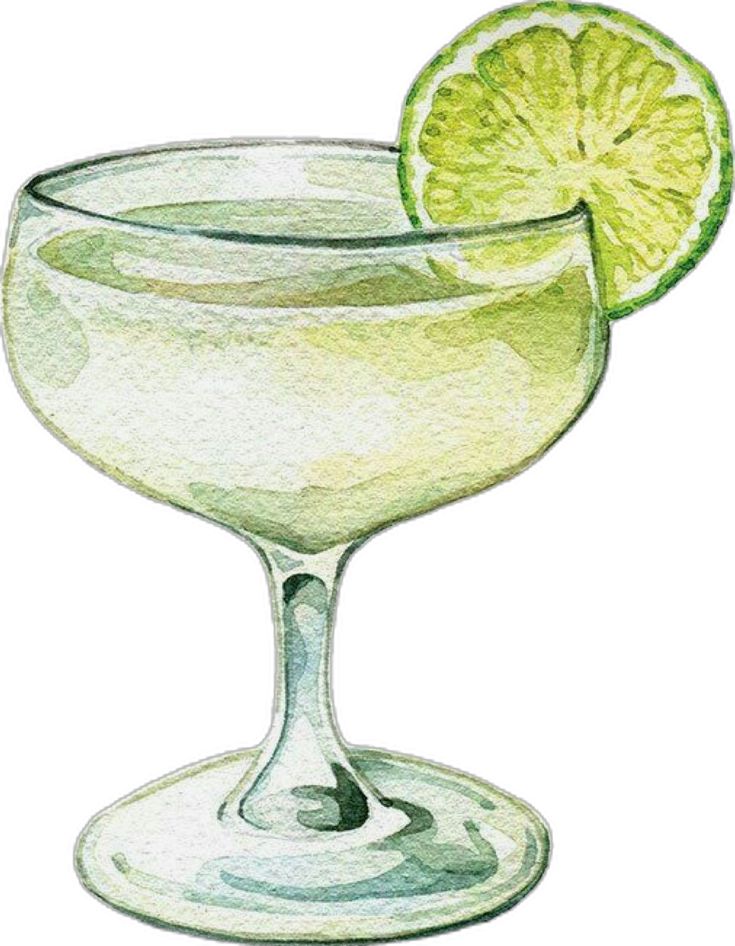 a drawing of a margarita glass with a lime slice