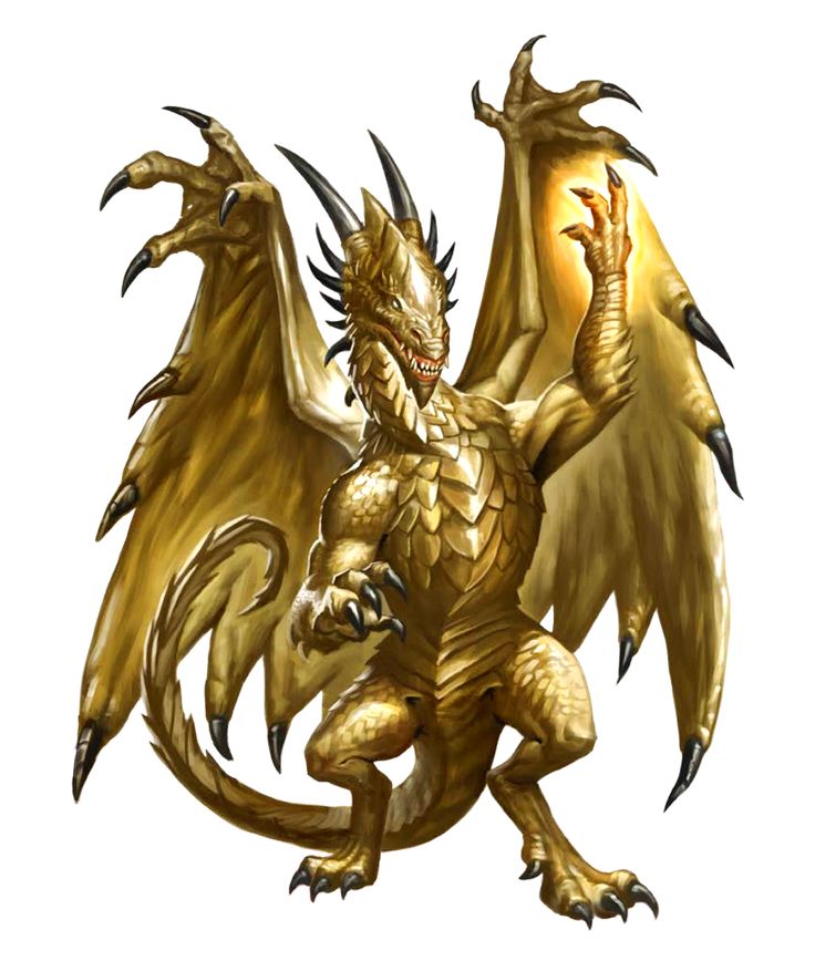 a golden dragon with horns and claws on it's back