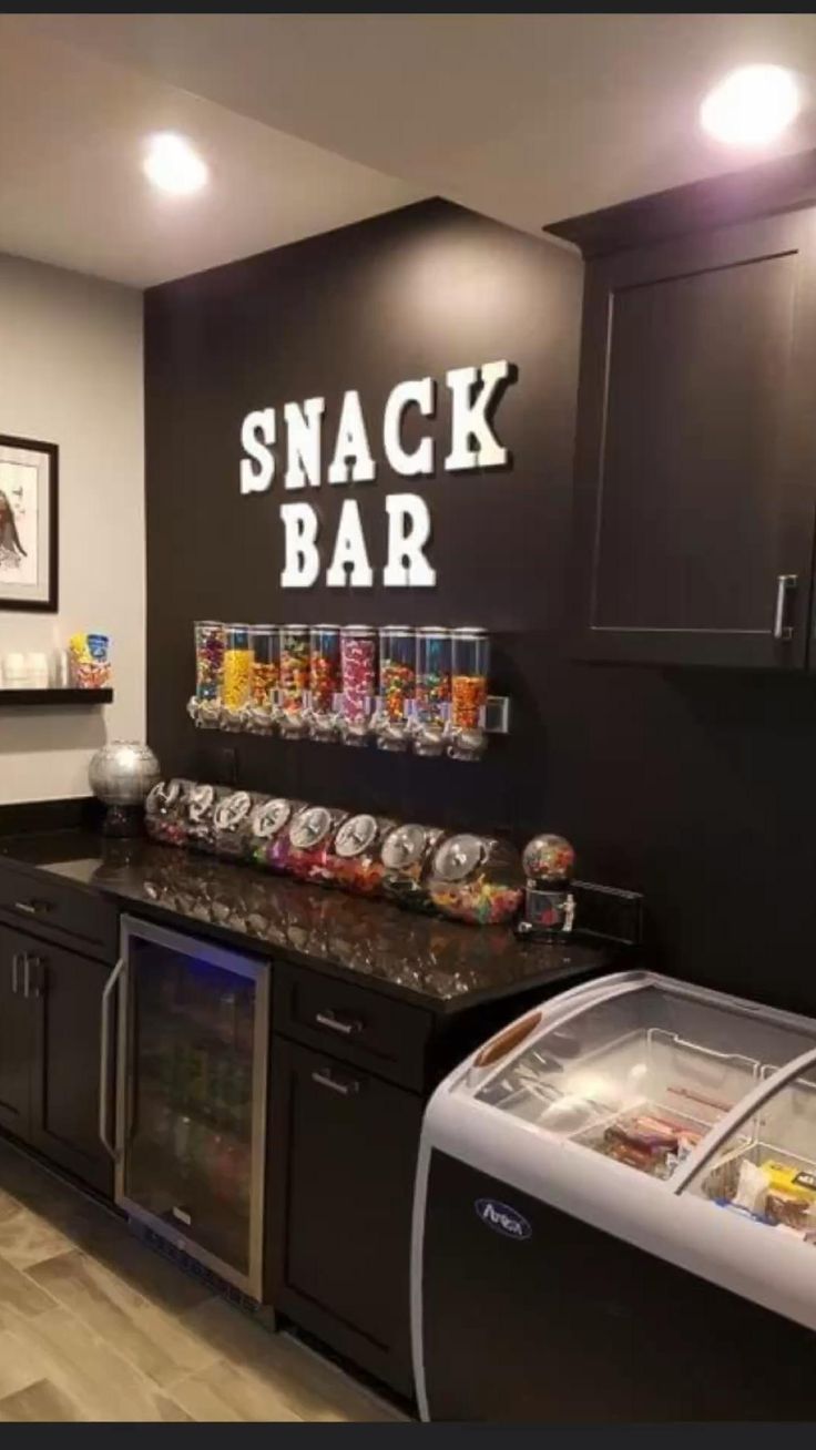 the snack bar is stocked with snacks and drinks