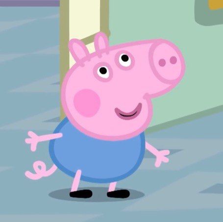 peppa pig standing in front of a doorway